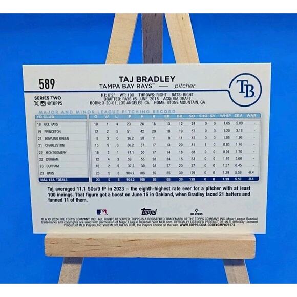 2024 Topps Series 2 - TOPPS FUTURE STARS Taj Bradley #589 - Picture 4 of 5